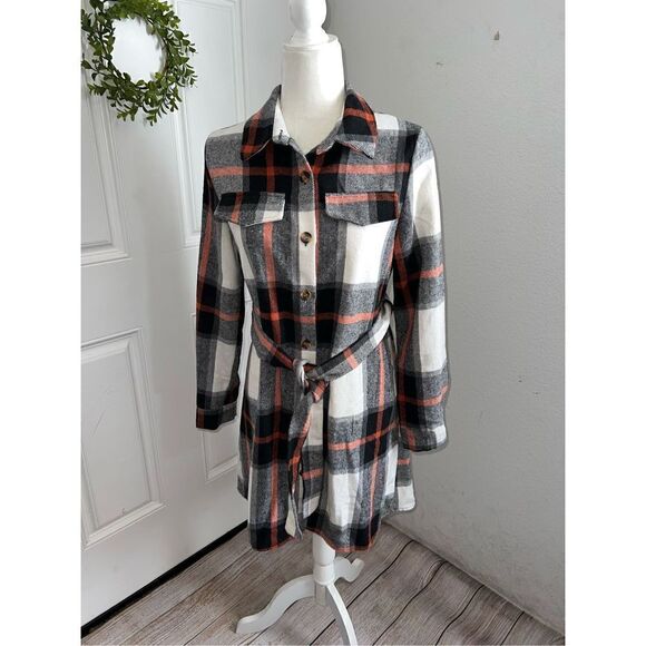 SHEIN Plaid Single Breasted Belted Shirt Dress (Med) - Picture 1 of 6